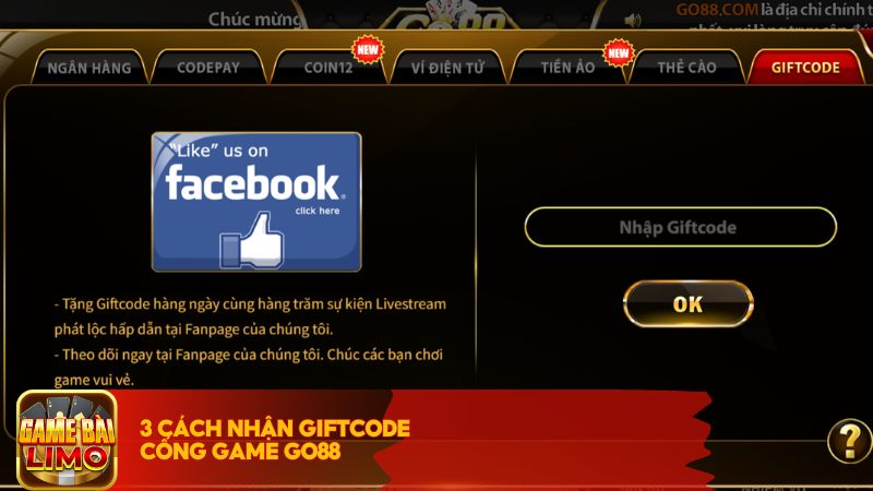 3 Cách nhận Giftcode cổng game Go88  