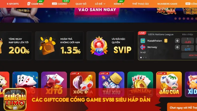 Các giftcode cổng game SV88 siêu hấp dẫn