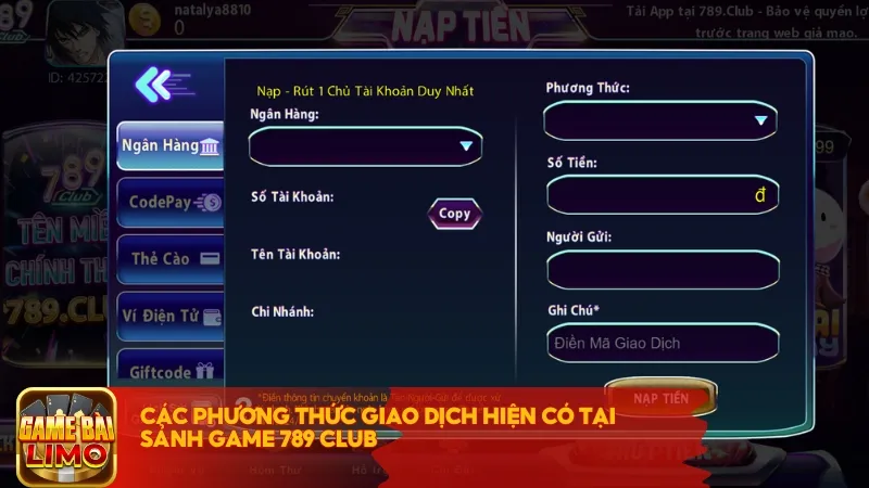 Các phương thức giao dịch hiện có tại sảnh game 789 Club