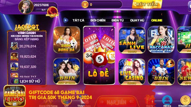 Giftcode 68 Game Bài trị giá 50k tháng 9-2024