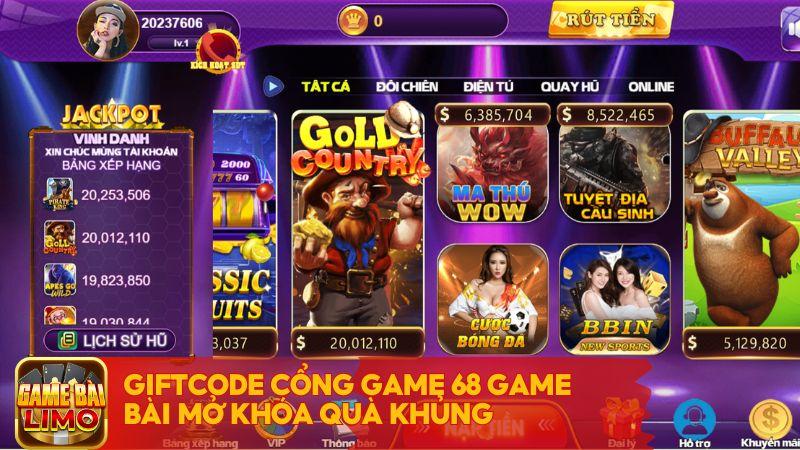 Giftcode cổng game 68 Game Bài