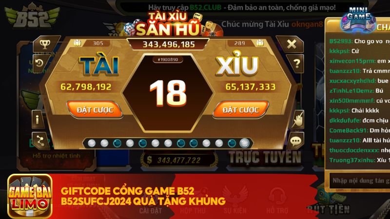 Giftcode cổng game B52 B52SUFCJ2024 quà tặng khủng