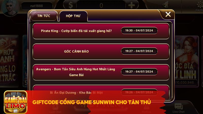 Giftcode cổng game Sunwin cho tân thủ