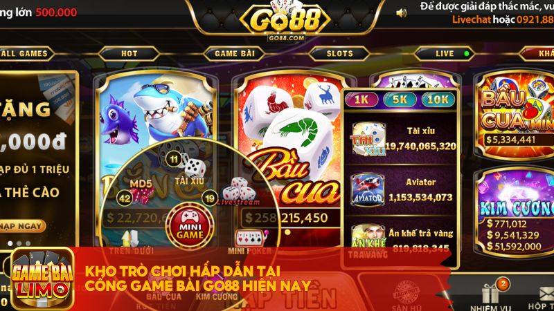 Kho trò chơi hấp dẫn tại cổng game bài Go88 hiện nay