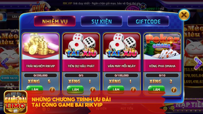 Những chương trình ưu đãi tại cổng game bài Rikvip