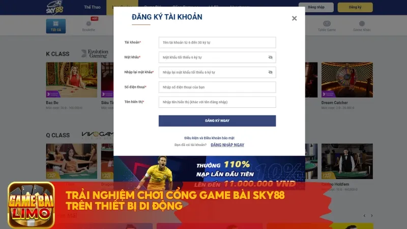 Trải nghiệm chơi cổng game bài Sky88 trên thiết bị di động