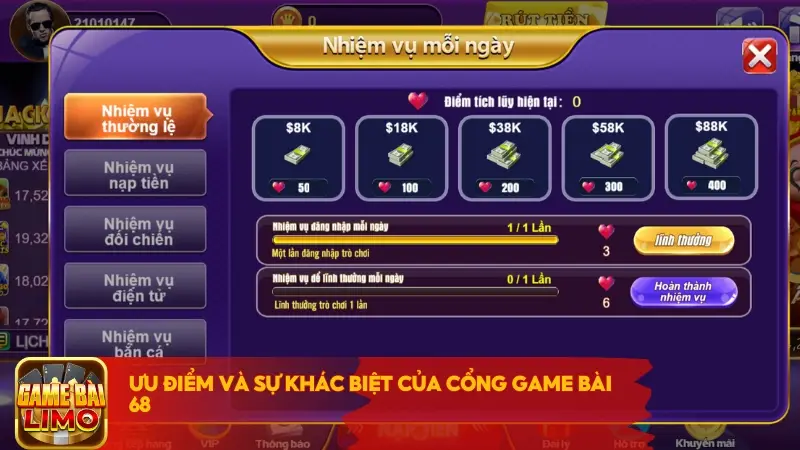 Ưu điểm đem lại sự khác biệt của cổng game bài 68